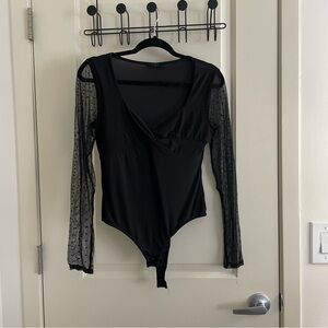 Saints black lace-sleeved bodysuit